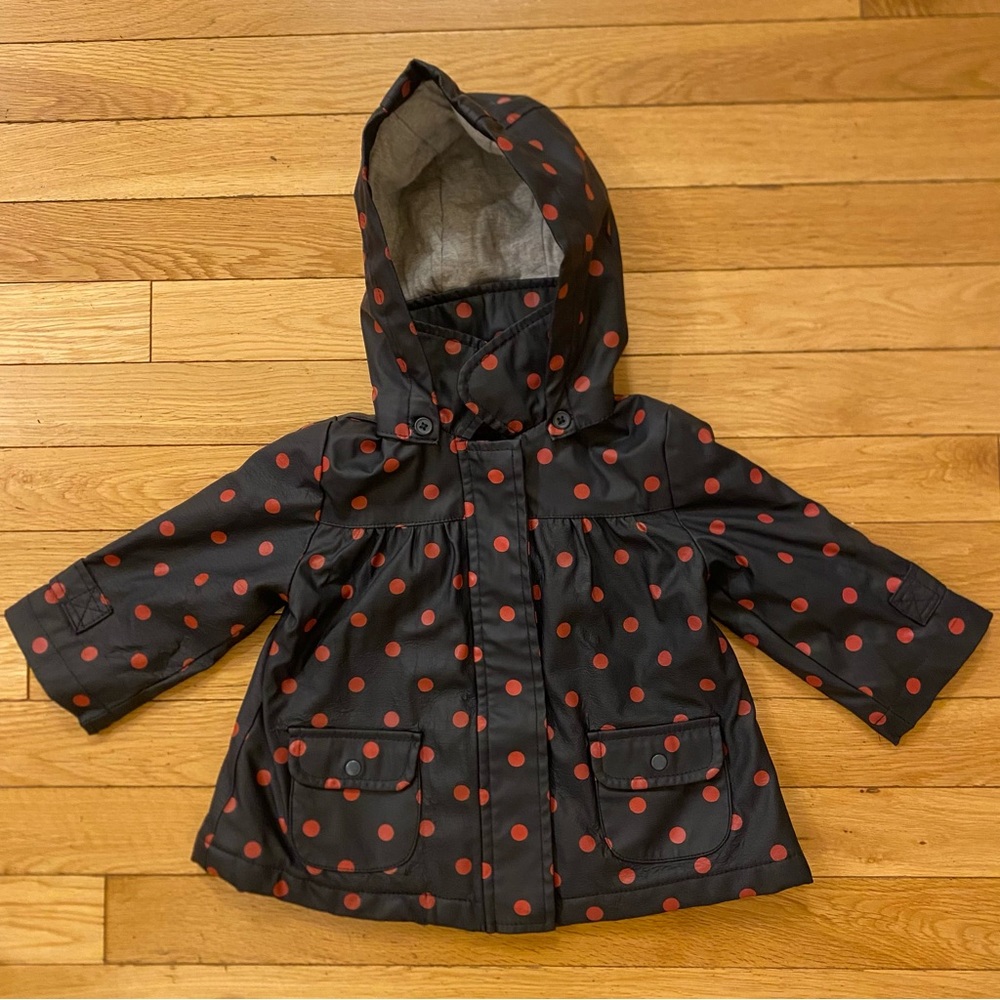 Bout’ Chou Polka Dot Kids Raincoat Navy with Red Polka Dots Size 12 Months